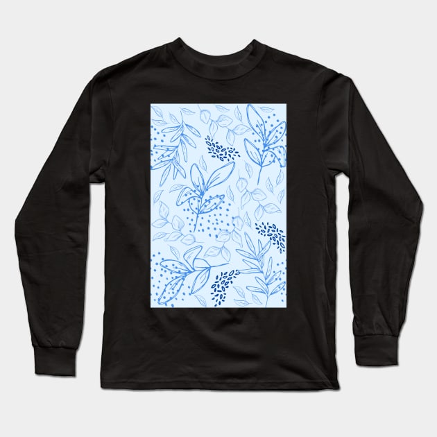 Light Blue leaves pattern Long Sleeve T-Shirt by PedaDesign